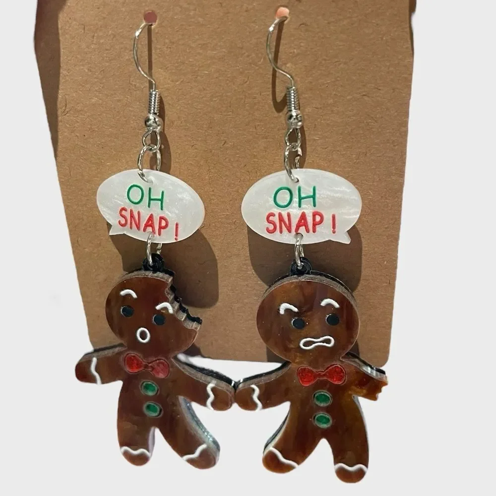 Oh Snap Gingerbread Christmas Dangle Earrings Holiday NWT